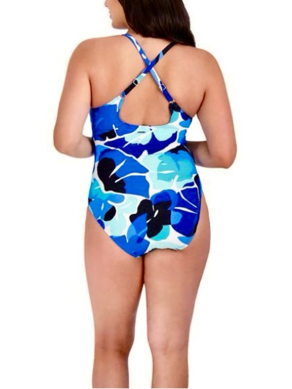 Nautica Blue Cross Back High Neck One piece Swimsuit